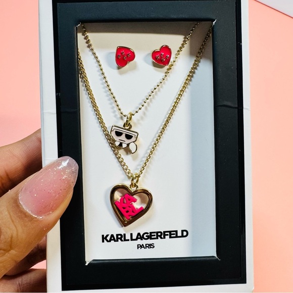 Karl Lagerfeld Paris Layered Necklace & Earring Set - NWT - Picture 2 of 2